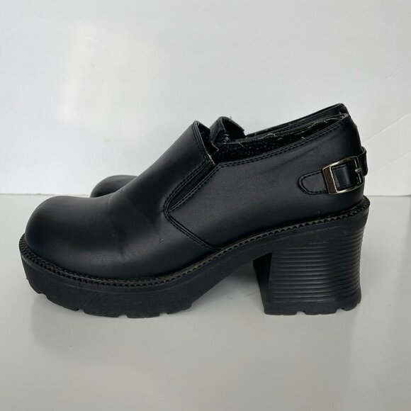 VINTAGE Request Lucy Loafers High Heel Leather Block Heel Casual Black 10 - Picture 4 of 10